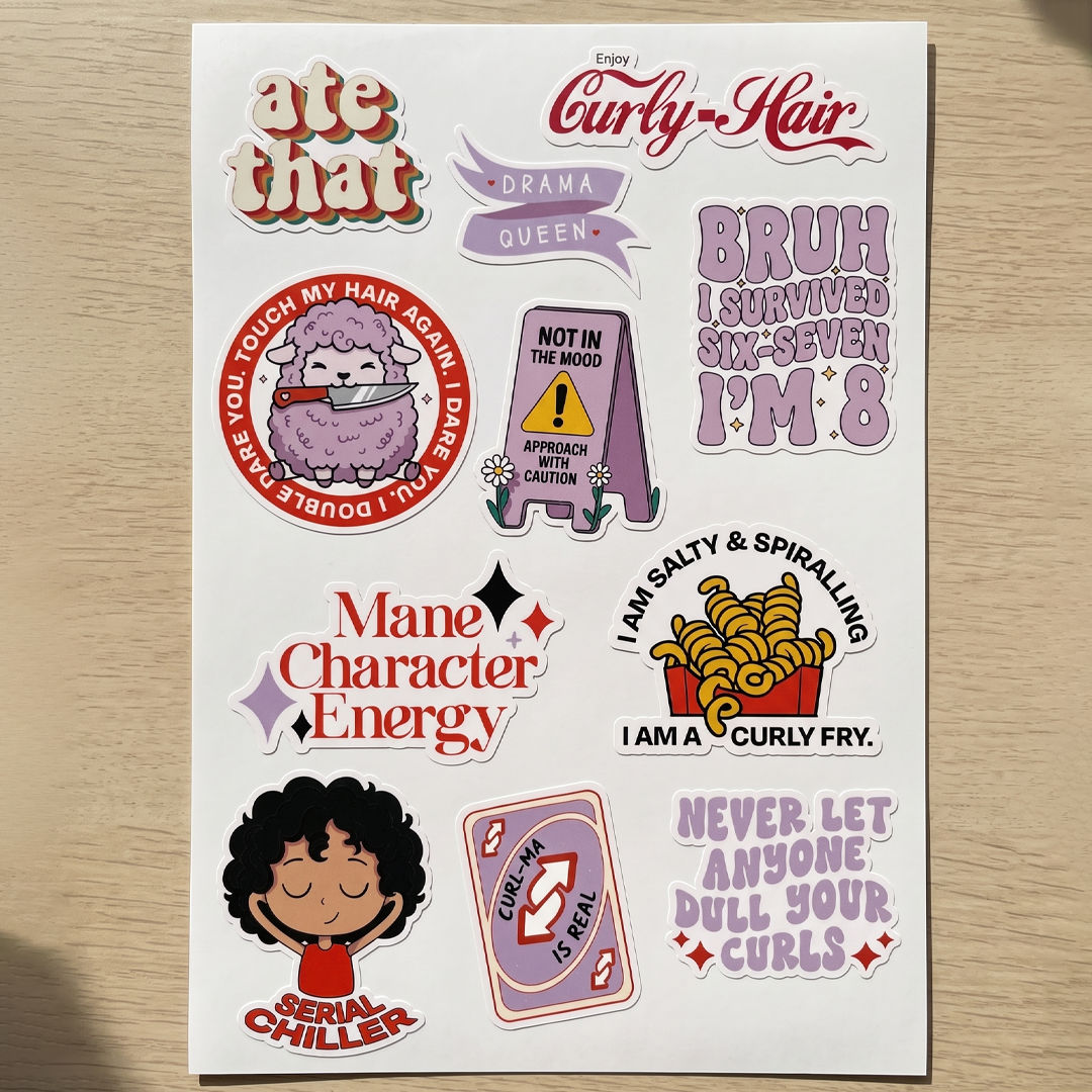 Curly Hair Sticker Pack — Funny Hair & Self-Love Vinyl Stickers
