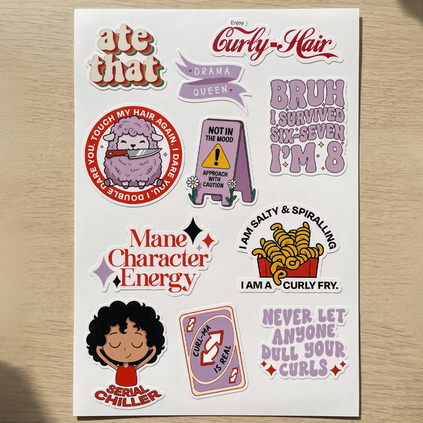 Curly Hair Sticker Pack — Funny Hair & Self-Love Vinyl Stickers