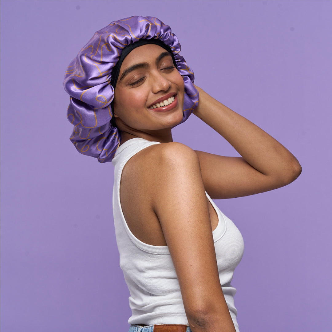 Printed Satin Bonnets Regular Lycra Band With Tying Option Confetti