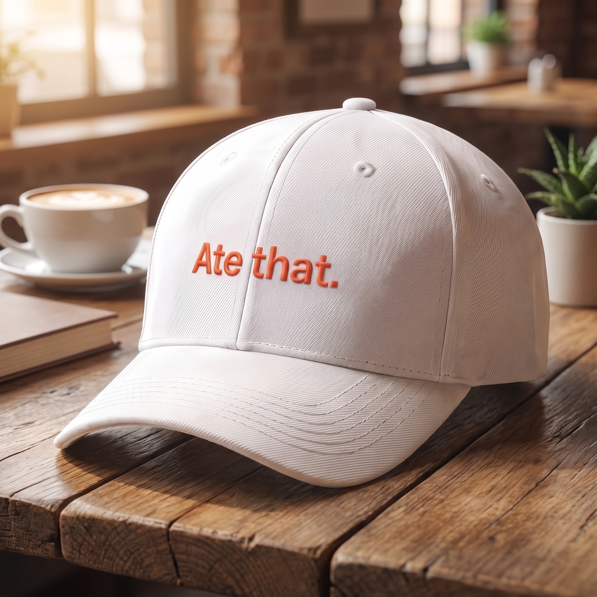 White “Ate That.” Embroidered-Style Baseball Cap — One Size